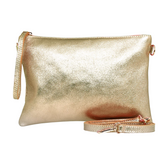 Marci Metallic Gold Large Leather Wristlet Clutch Shoulder Bag